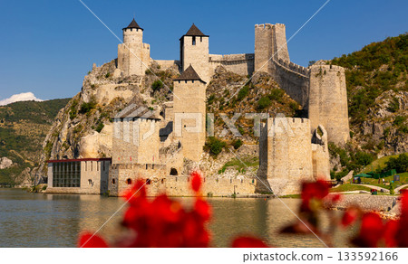 Medieval castle Golubac Fortress on bank of Danube River, Serbia 133592166