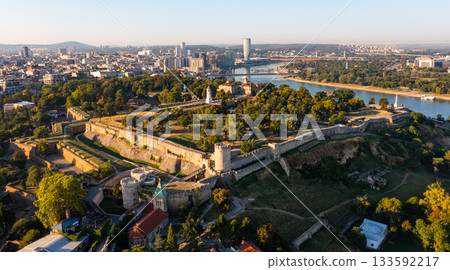 Kalemegdan Fortress at confluence of Danube and Sava rivers in Belgrade Kalemegdan Fortress at confluence of Danube and Sava rivers in Belgrade 133592217