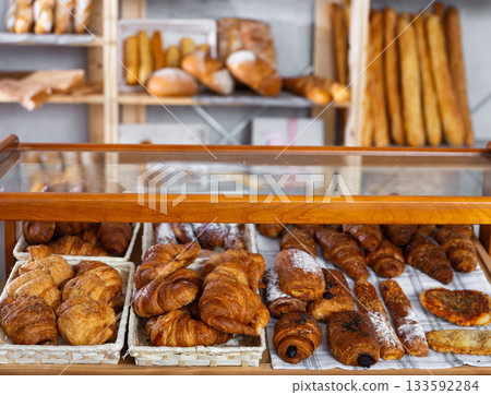 Warm bakery scene with fresh bread and pastries 133592284