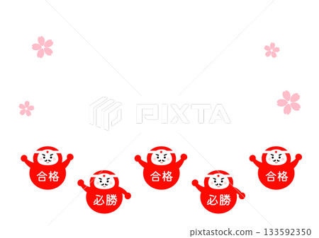 Cute Daruma and cherry blossom frame 133592350