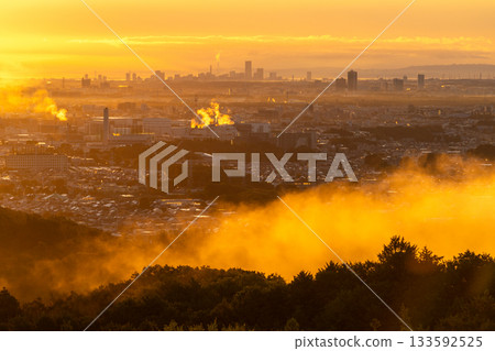 Kanagawa Prefecture: Cityscape in the morning mist 133592525