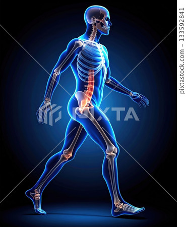 行走人體骨骼圖 3D 插圖 - 行走、復健和運動功能影像 133592841