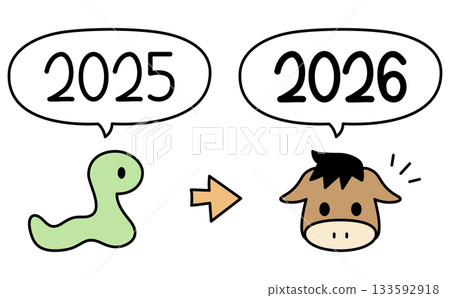 Cute illustrations of the zodiac signs Snake to Horse 133592918