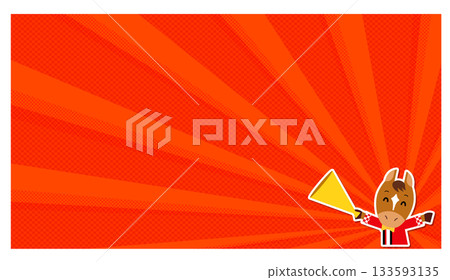 A horse wearing a happi coat with a background of concentrated lines 133593135