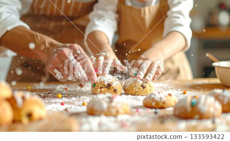 《AI圖像》父母和孩子一起做餅乾 133593422