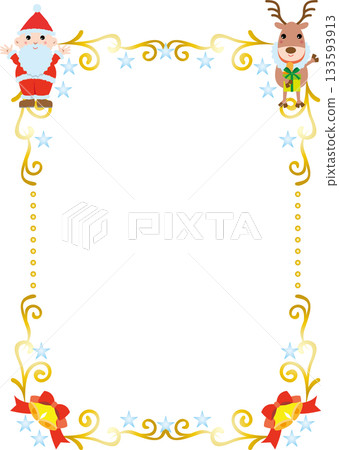 聖誕相框垂直版（雪、聖誕老人、馴鹿、星星、鈴鐺、直角） 133593913