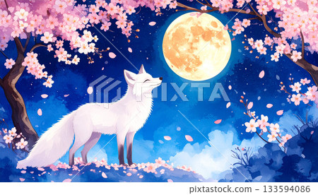 春夜,櫻花盛開,一隻白狐出沒。 春夜,櫻花盛開,一隻白狐出沒。 133594086