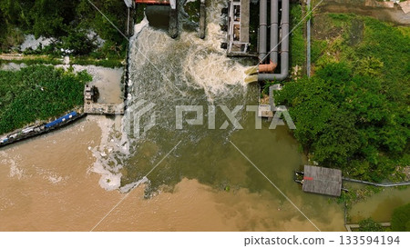 Irrigation System Aerial River Flood Agriculture View Landscape Irrigation System Aerial River Flood Agriculture View Landscape 133594194