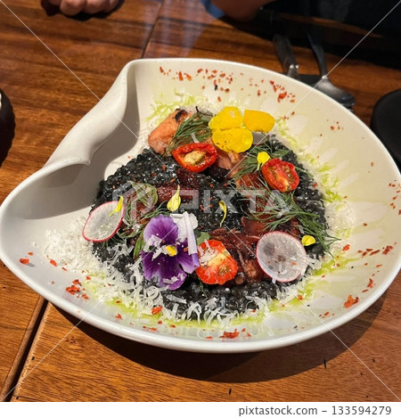 Creamy risotto cooked to perfection with rich, buttery texture and savory flavors. A classic Italian dish perfect for gourmet menus, food blogs, and elegant dining promotions. Creamy risotto cooked to perfection with rich, buttery texture and savory flavors. A classic Italian dish perfect for gourmet menus, food blogs, and elegant dining promotions. 133594279