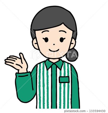 A female convenience store clerk is giving directions 133594430