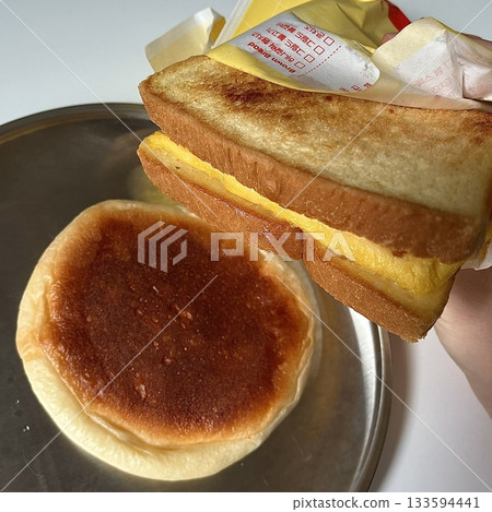 Golden, crispy toast topped with butter and jam, perfect for breakfast or snack-related projects. This image captures the warmth and comfort of a simple yet satisfying meal. 133594441