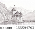 An old castle on the lake 133594703