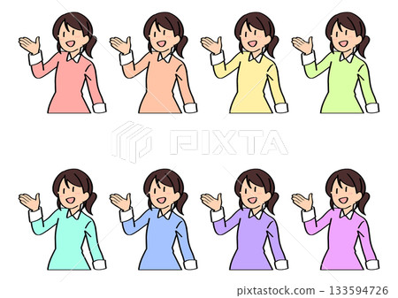 一位年輕女子舉起一隻手引導。 一位年輕女子舉起一隻手引導。 133594726
