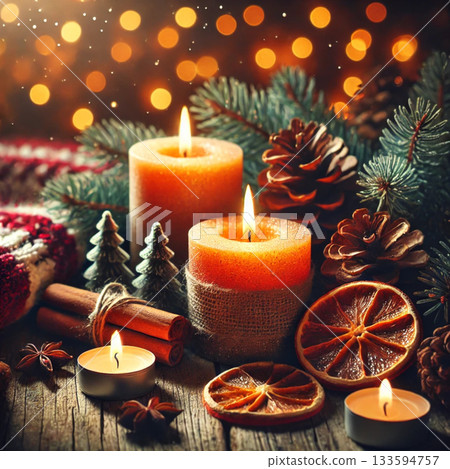 蠟燭裝飾和點燃的蠟燭 蠟燭裝飾和點燃的蠟燭 133594757