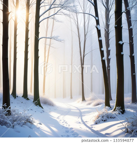 一個下雪的早晨，被早晨的陽光照亮 133594877