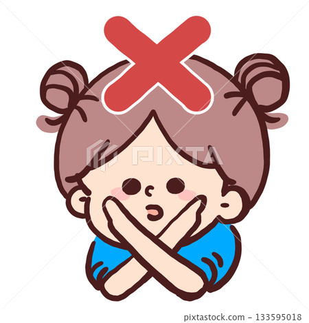 插圖：一個小女孩用手臂畫了一個「X」形標記。 133595018