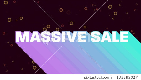 Showing white MASSIVE SALE text overlaying purple teal block on digital banner with glowing circles 133595027