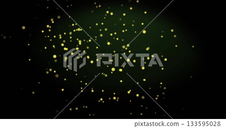 Floating cluster of circular glowing particles drifting through digital space, yellow-green specks 133595028