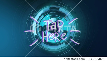 Circular interface showing on HUD with segmented rings and arcs, rotating data highlights Tap Here Circular interface showing on HUD with segmented rings and arcs, rotating data highlights Tap Here 133595075