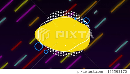 Central yellow blob pulsing in dark canvas, with dotted circle, white curves, blue rings, neon bars Central yellow blob pulsing in dark canvas, with dotted circle, white curves, blue rings, neon bars 133595170
