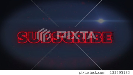 Glowing neon-red 3D SUBSCRIBE text shimmering in graphic design interface, with subtle lens flare Glowing neon-red 3D SUBSCRIBE text shimmering in graphic design interface, with subtle lens flare 133595183