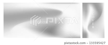 Aesthetic branding template. Metallic silver mirror gradient with delicate chrome texture for luxury packaging. Vector illustration 133595427