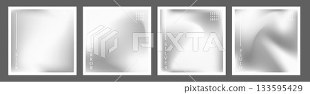 Metallic foil poster background. Silver mirror gradient. Abstract steel texture for bold wall decor. Vector illustration 133595429