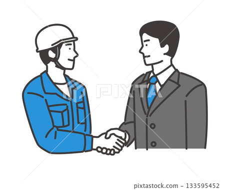 Illustration of a businessman shaking hands with a worker Illustration of a businessman shaking hands with a worker 133595452