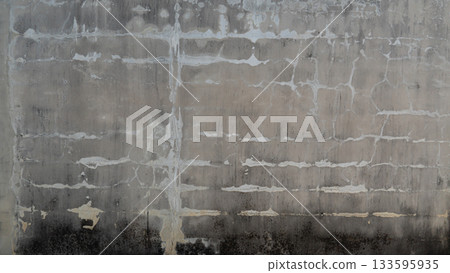 Background of the plastered wall on the bricks. Revealing the pattern of the bricks. And there are stains of old age and lichen. Background of the plastered wall on the bricks. Revealing the pattern of the bricks. And there are stains of old age and lichen. 133595935