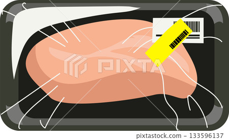 Raw Chicken Breast in Sealed Plastic Tray with Discount Label for Grocery Store and Budget Shopping 133596137