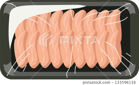 Top view of raw chicken fillet packaged food in plastic tray with cling wrap fresh poultry 133596138