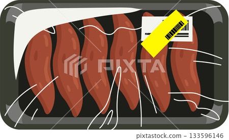 sliced pork liver wrapped in plastic with discount sticker in grocery store packaging sliced pork liver wrapped in plastic with discount sticker in grocery store packaging 133596146