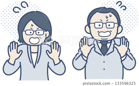 Illustration set of a panicked and surprised business person in his 40s 133596325