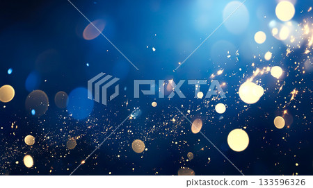 Sparkling golden bokeh light on a blue background 133596326