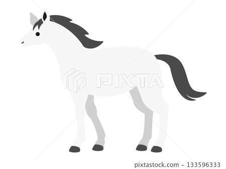 Cute vector illustration of a white horse standing sideways 133596333