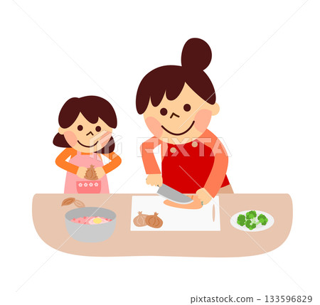 Parent and child cutting vegetables Parent and child cutting vegetables 133596829