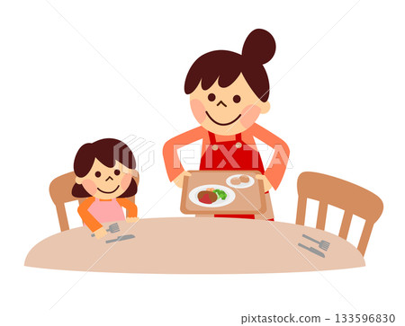Parent and child serving food Parent and child serving food 133596830