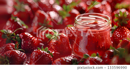 fresh strawberries in a glass jar 133596990