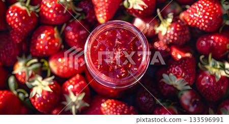 strawberry jam in glass 133596991