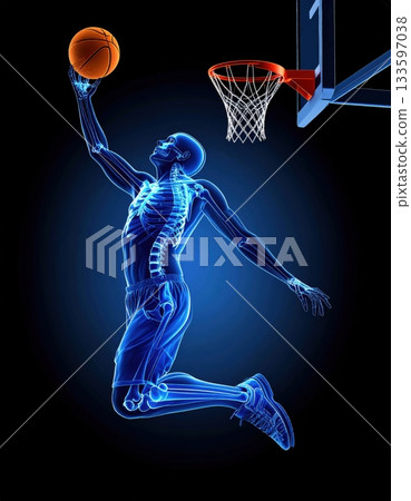 籃球運動員扣籃時的跳躍和骨骼結構 133597038