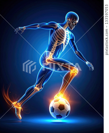 分析足球員踢球時的骨骼結構和踢球動作 133597053