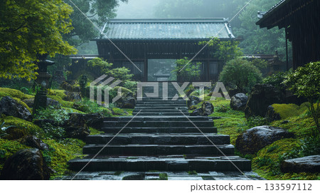 stone stairs covered with moss 133597112