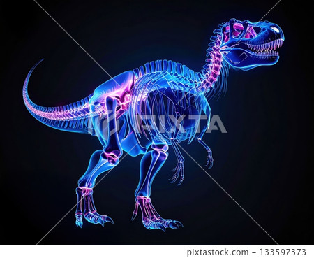 Dinosaur skeleton and muscle structure: X-ray style 3D illustration 133597373