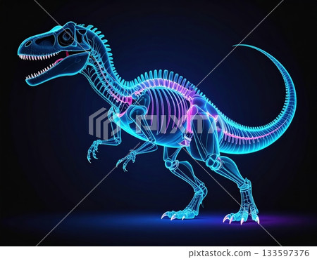 Dinosaur skeleton and muscle structure: X-ray style 3D illustration 133597376