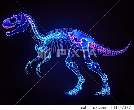 Dinosaur skeleton and muscle structure: X-ray style 3D illustration 133597377