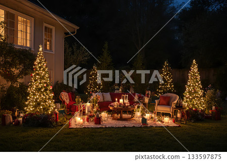 Christmas decoration of a private house Christmas decoration of a private house 133597875