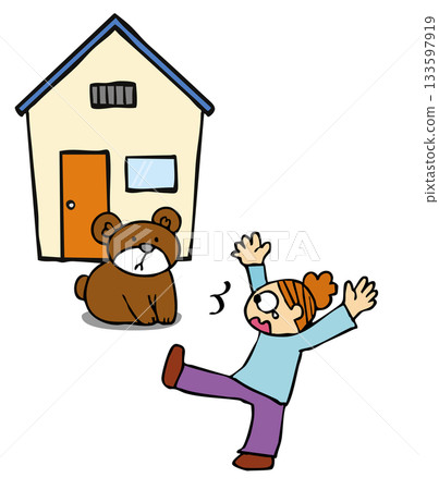 一隻熊出現在居民區,並與一名人類相遇。 一隻熊出現在居民區,並與一名人類相遇。 133597919