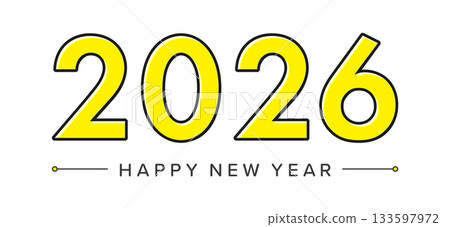 簡潔的黃色2026數字和「新年快樂」的祝福語——2026新年賀卡素材 簡潔的黃色2026數字和「新年快樂」的祝福語——2026新年賀卡素材 133597972
