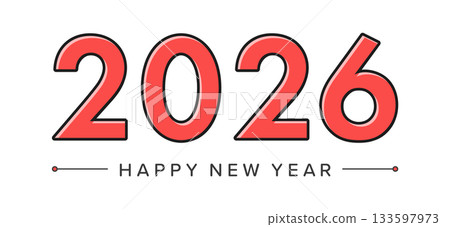 簡潔的紅色2026數字和「新年快樂」的祝福語——2026新年賀卡素材 簡潔的紅色2026數字和「新年快樂」的祝福語——2026新年賀卡素材 133597973