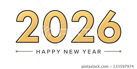 簡潔的金色2026數字和「新年快樂」祝福語——2026新年賀卡素材 簡潔的金色2026數字和「新年快樂」祝福語——2026新年賀卡素材 133597974